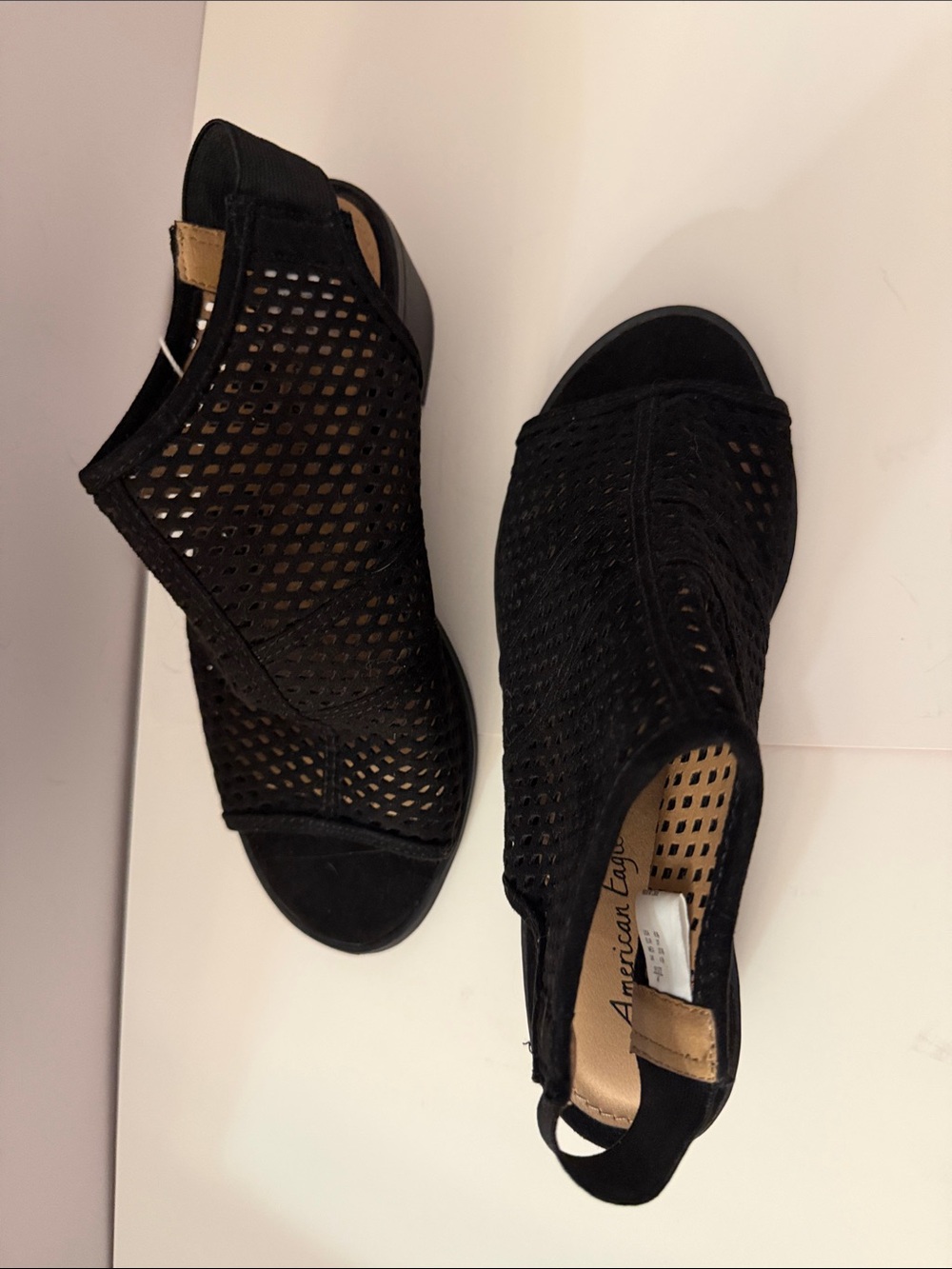 American Eagle Outfitters Black Mesh Peep-Toe Block Heel Mules - Picture 4 of 4